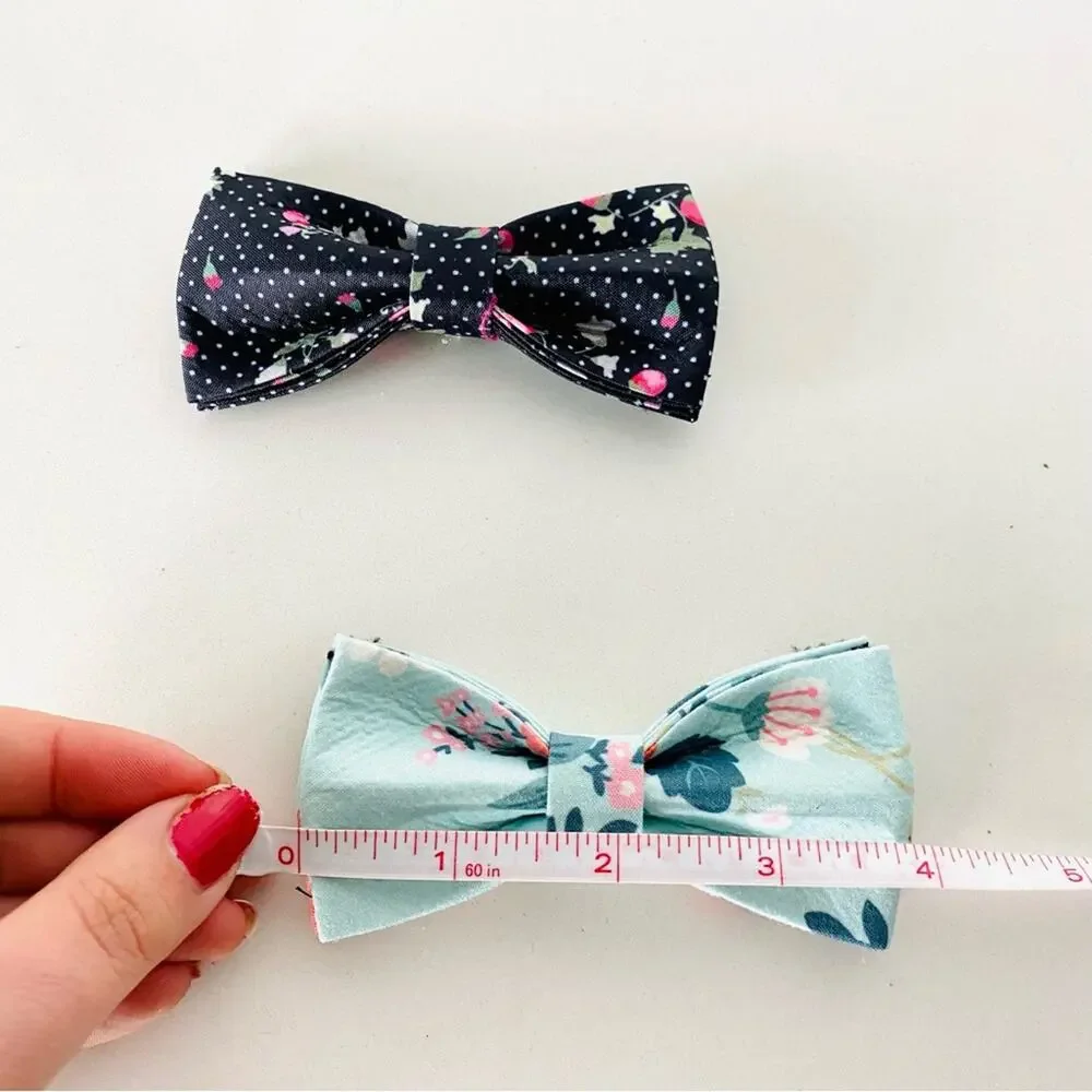 NEW HANDMADE Navy Blue Polka Dot Pink Floral Dog Cat Pet Collar Elastic Bow Tie